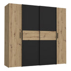 Armadio 4 ante rovere e nero con ante scorrevoli e battenti 200x61x190H Teodoro