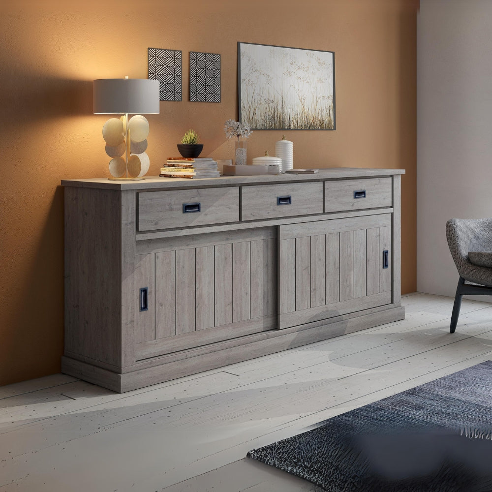 Credenza colore ancona oak con 3 cassetti e 2 ante scorrevoli 219,6x95H cm - Anthony