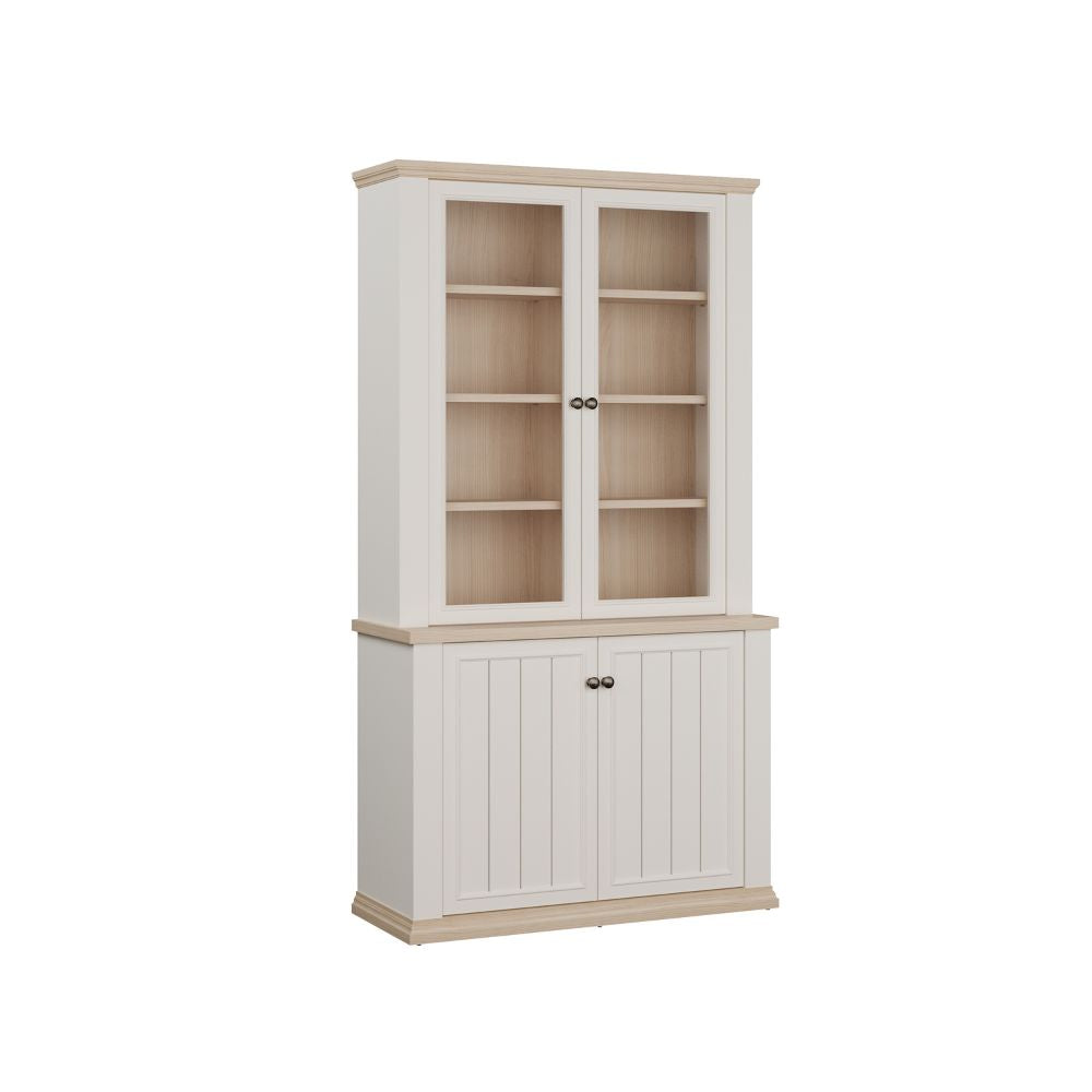 PNTV723-Q214 VITRINE WEISS / EICHE MIT 2 TÜREN