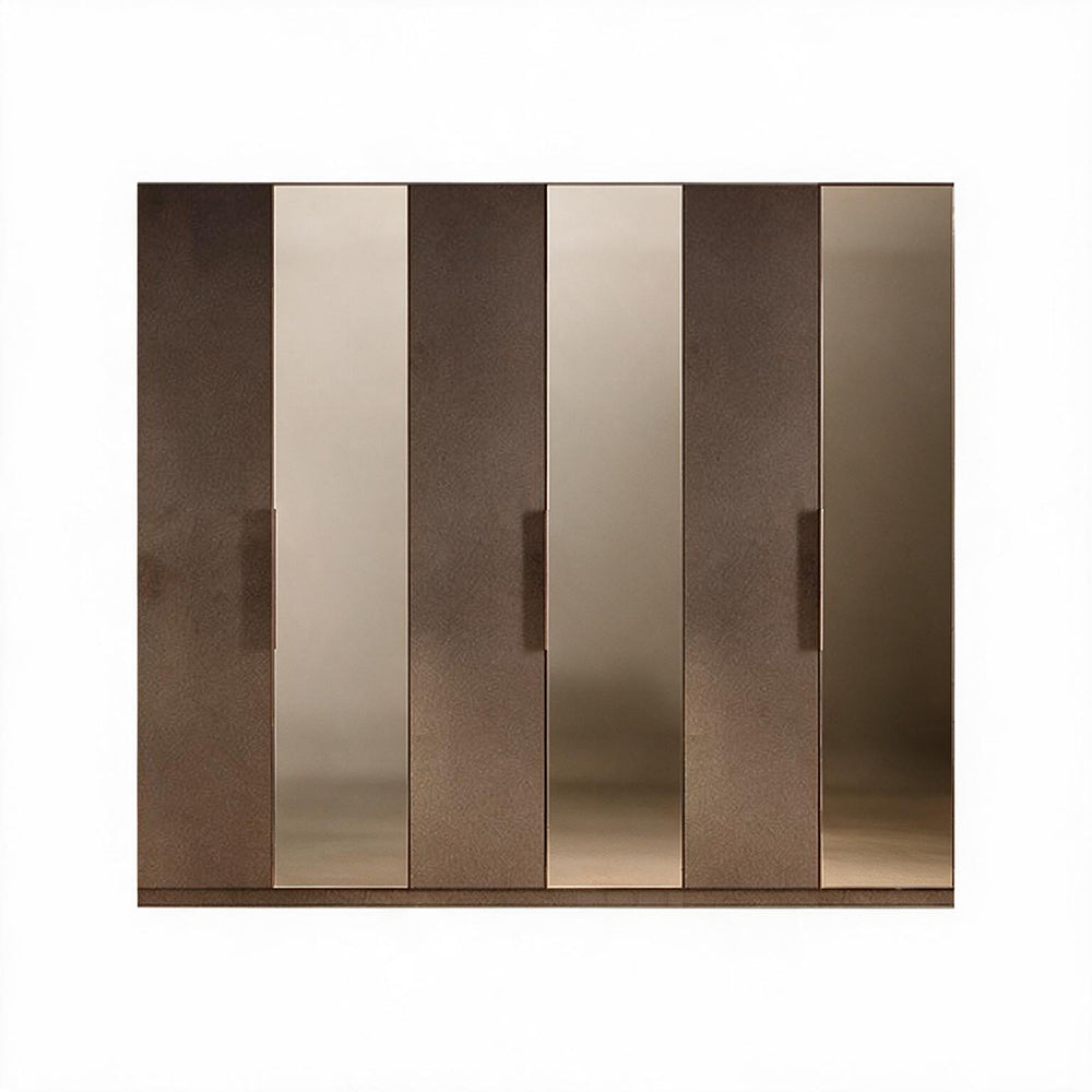 Kleiderschrank 275 cm mit 6 bronzefarbenen Drehtüren mit bronzierten Spiegeln