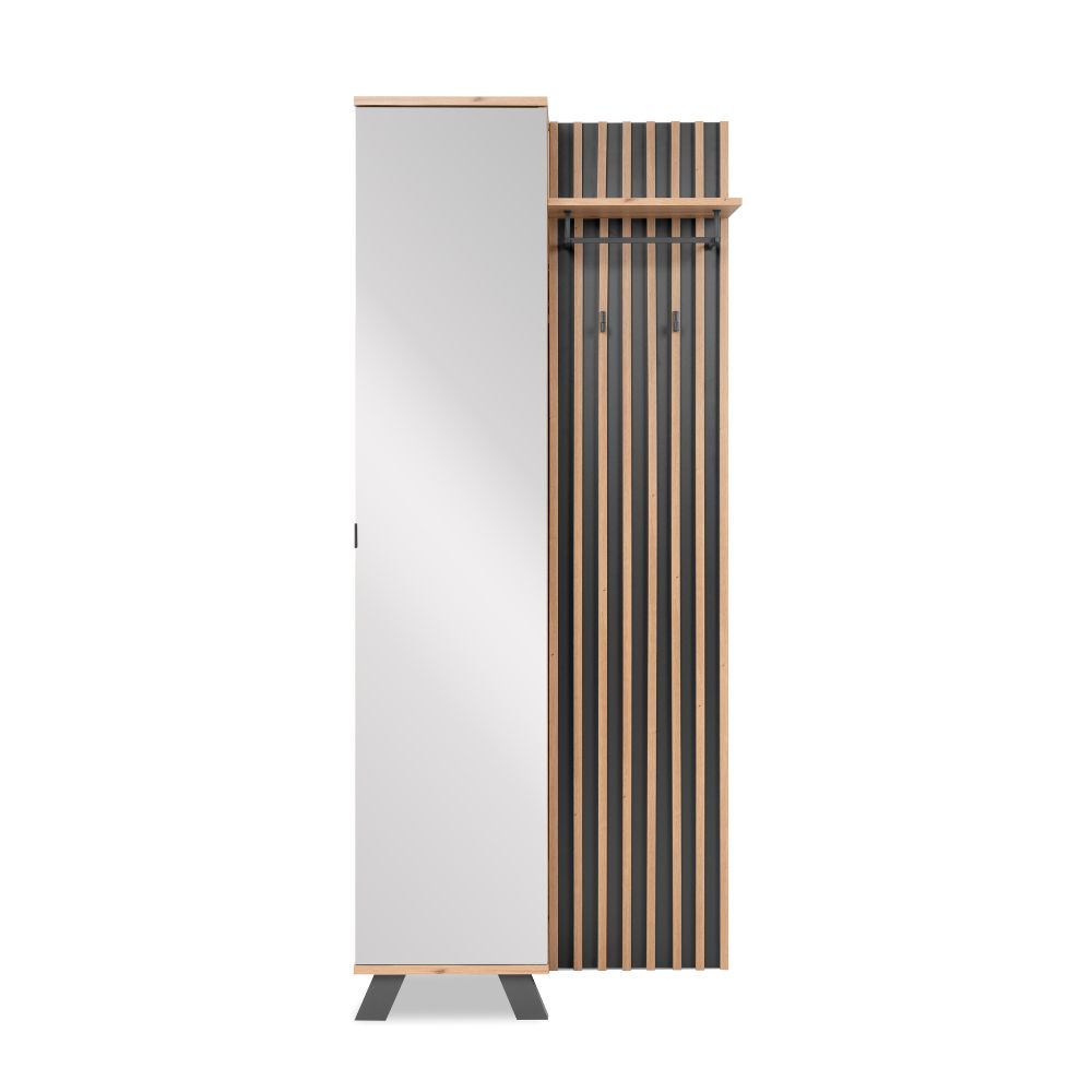 Mobile ingresso con frontale cannettato e anta a tutto specchio colore quercia e antracite 80x190H cm - Medan4