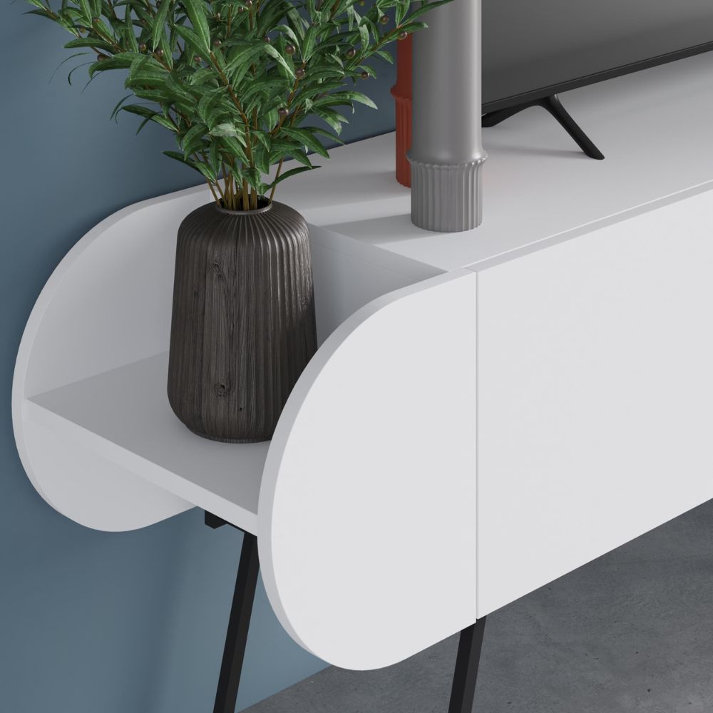 Mobile porta tv due ante a ribalta e ripiani laterali colore bianco 195 cm Capsule