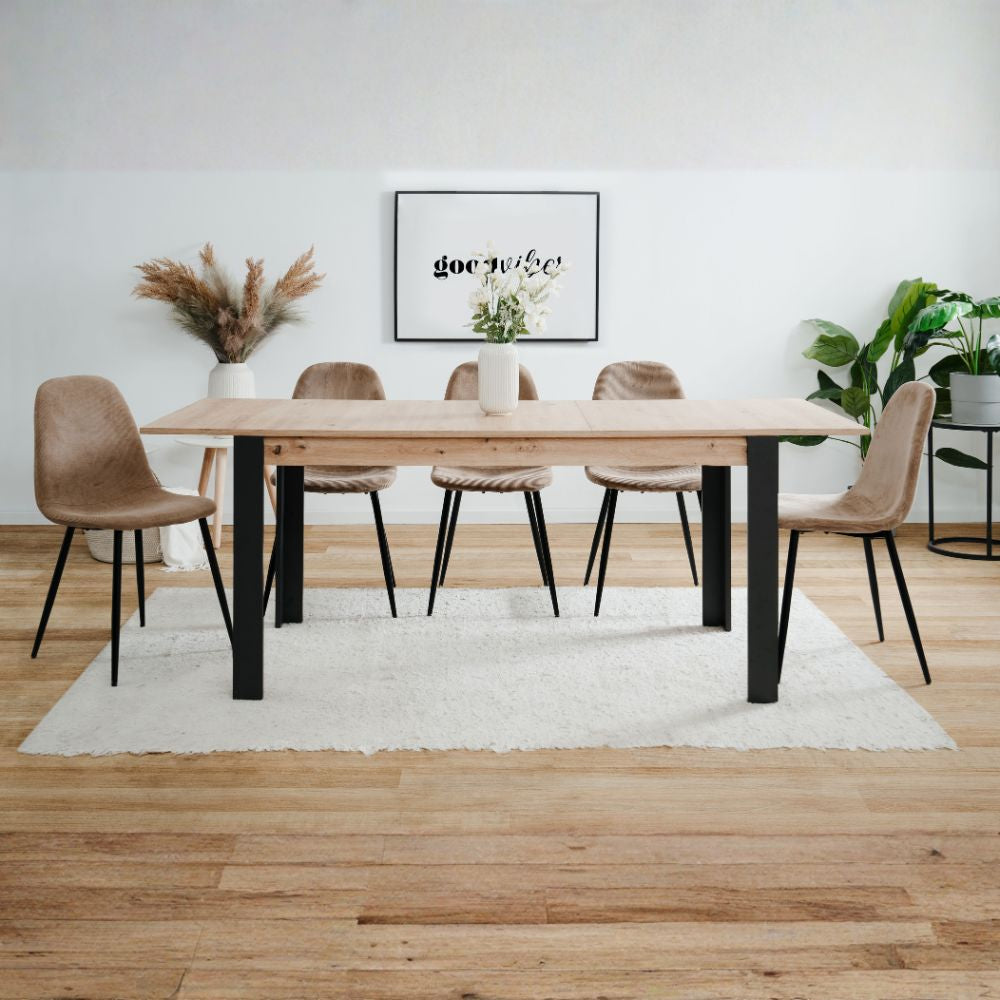 Ausziehbarer Tisch Tolosa80B Eichenplatte und schwarze Beine - 150x80x75H