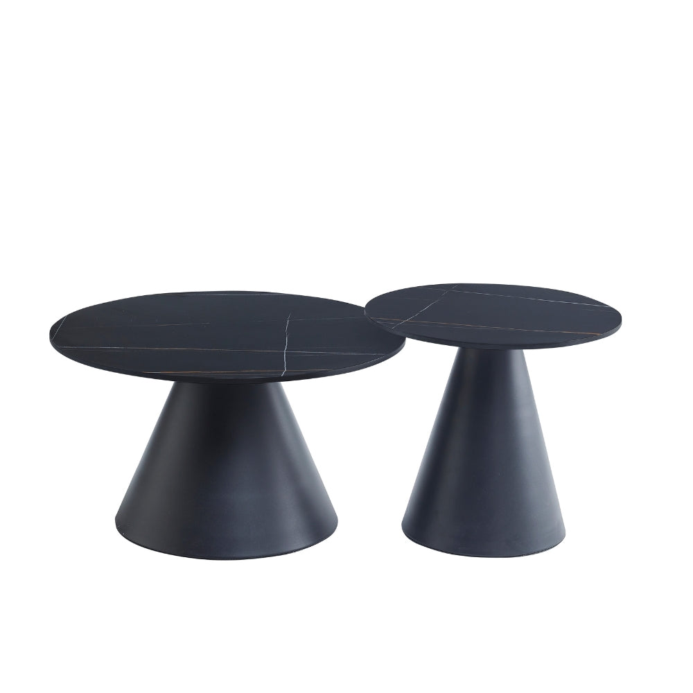 Tavolini da salotto piano in ceramica effetto marmo nero opaco e oro Mush