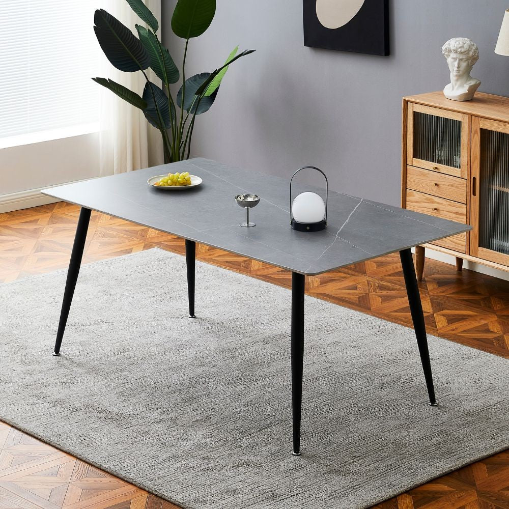 Tavolo con top ceramica effetto marmo grigio cemento 160x90 cm - Mila