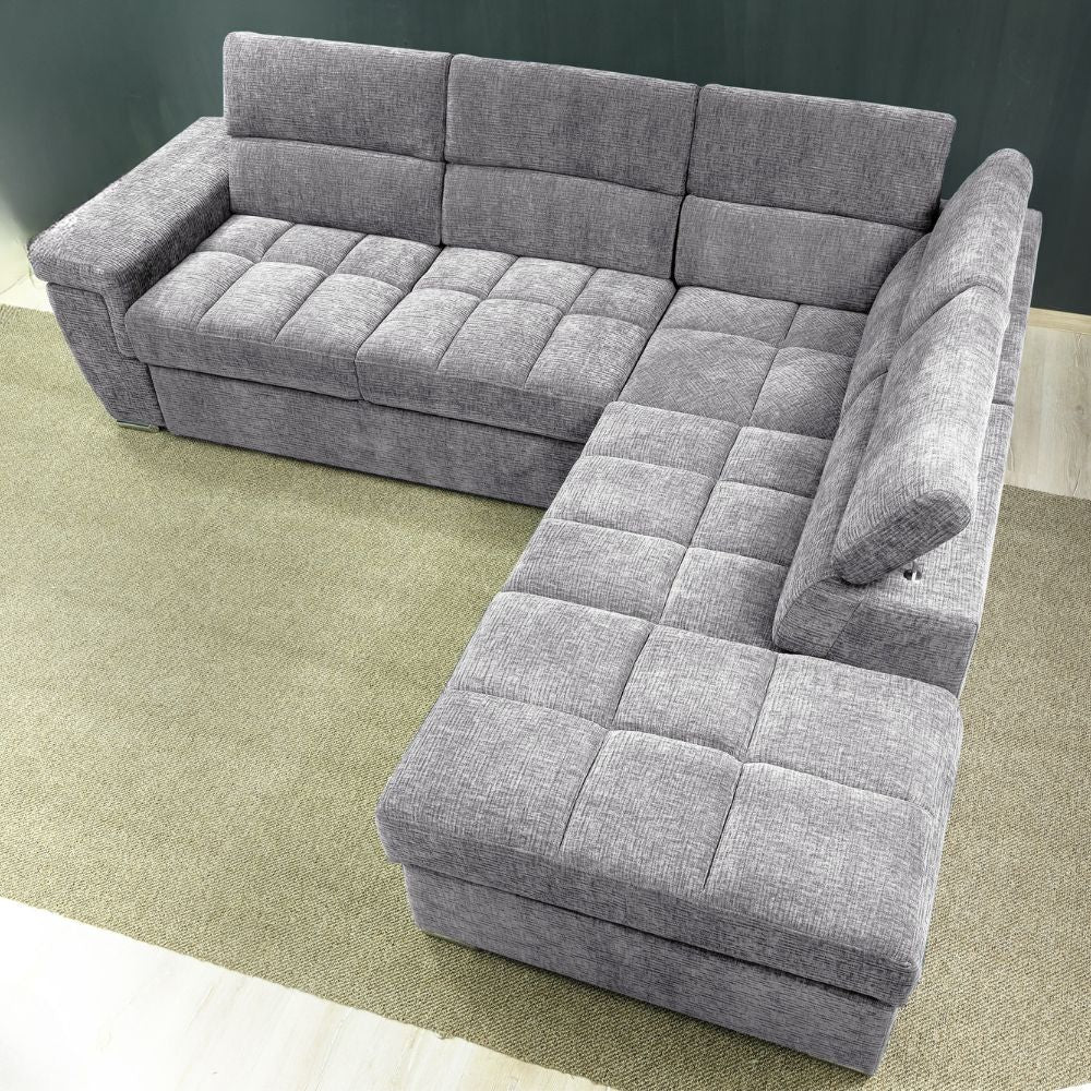 REVERSIBLES ECKSOFA 5 MODULE, 5 VERSTELLBARE KOPFSTÜTZEN, 1 FREISTEHENDER HOCKER FARBE GIULIA 9712 HELLGRAU