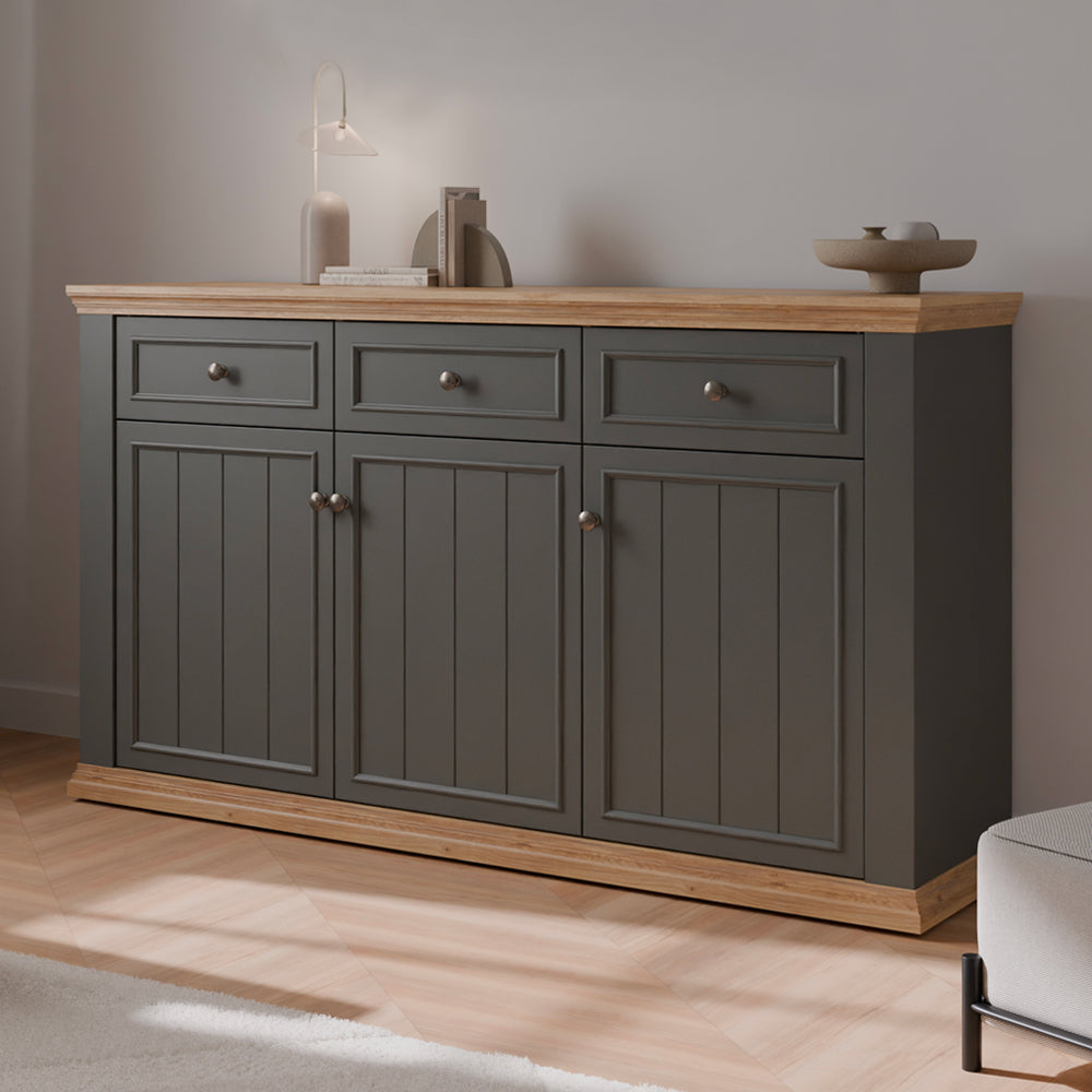 Madia 3 ante e 3 cassetti colore grigio scuro e rovere 169 cm Essenza
