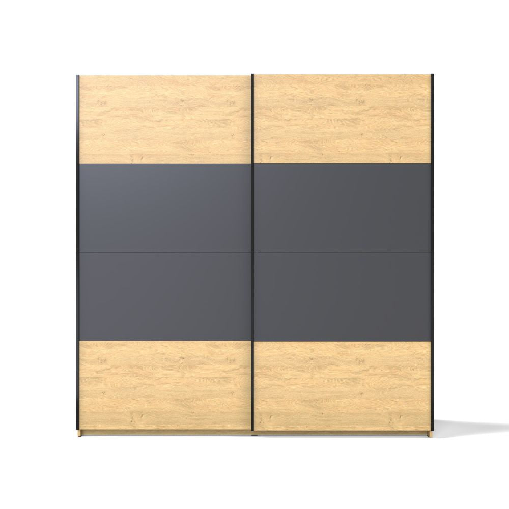 Armadio con 2 ante scorrevoli colore rovere con dettaglio antracite 200 cm - Loft2