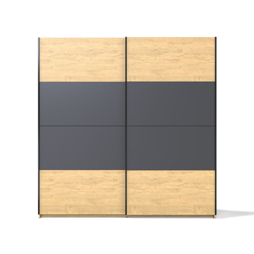 Armadio con 2 ante scorrevoli colore rovere con dettaglio antracite 200 cm - Loft2