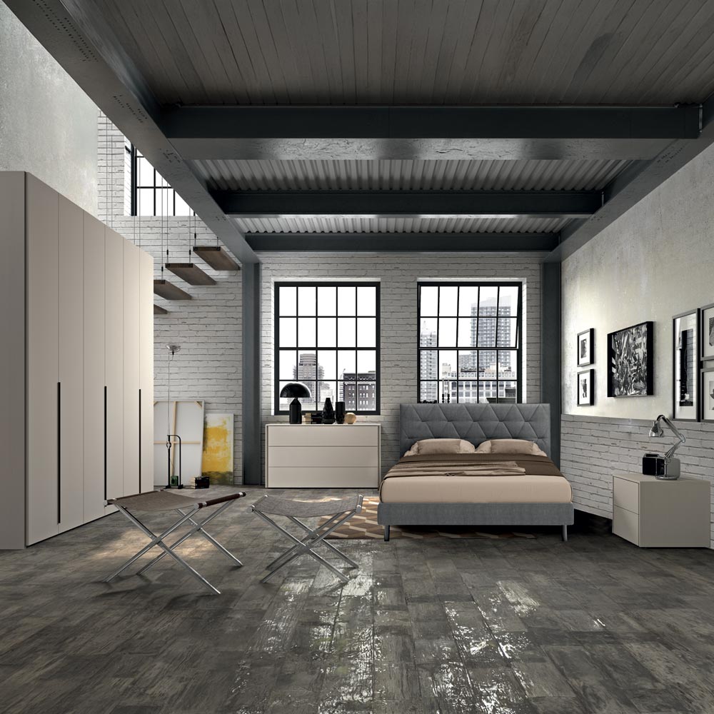 Schlafzimmer komplett in Esche Hanffarben mit Bettanlage mit Bettkasten - Piera