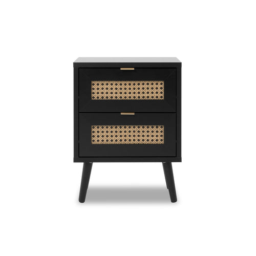 Comodino 40x52H cm con 2 cassetti colore nero con frontali effetto vimini - Vienna61A