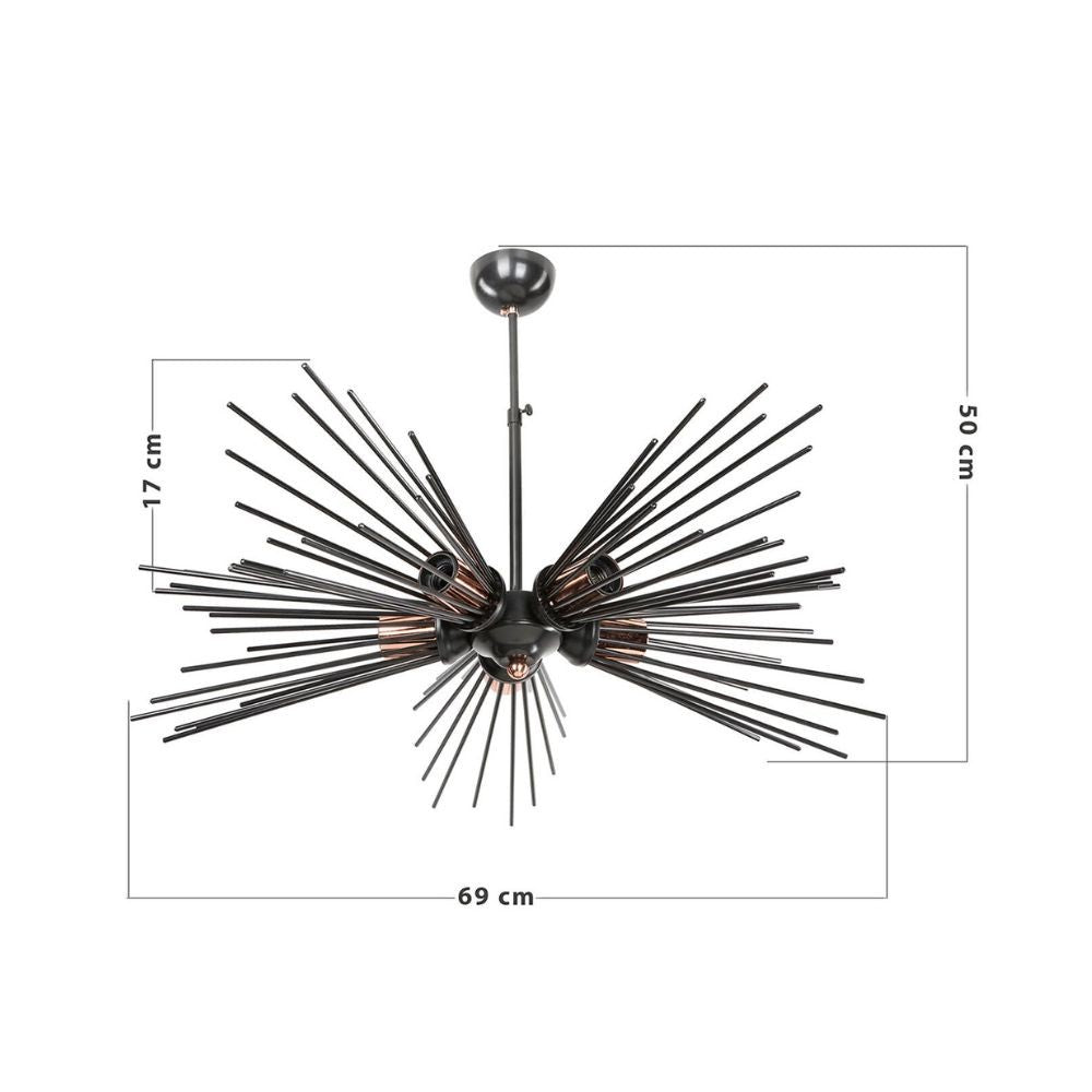 Lampada da soffitto 50H cm con cinque luci colore metallo nero - Salem