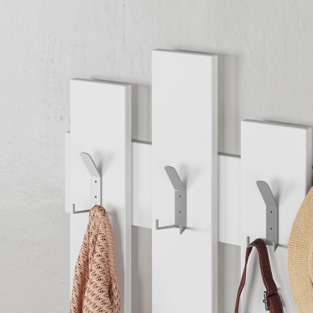 Appendiabiti a muro in legno con 8 ganci 64x81h cm colore bianco - Wave