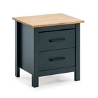 Table de chevet 2 tiroirs en pin massif couleur bleu et pin Miranda