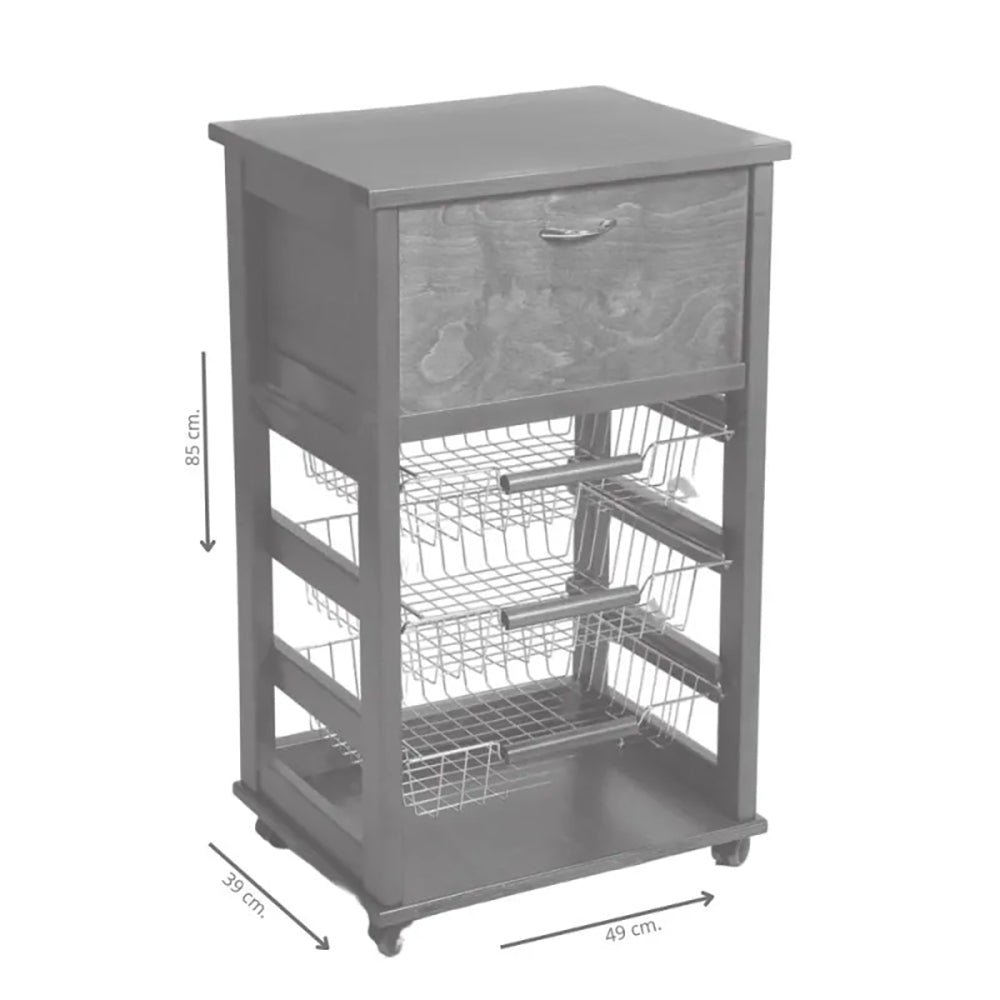 Carrello da cucina con cestini estraibili e cassetto ciliegio - Vesuvio