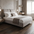 Letto matrimoniale con contenitore in tessuto tortora Vogue