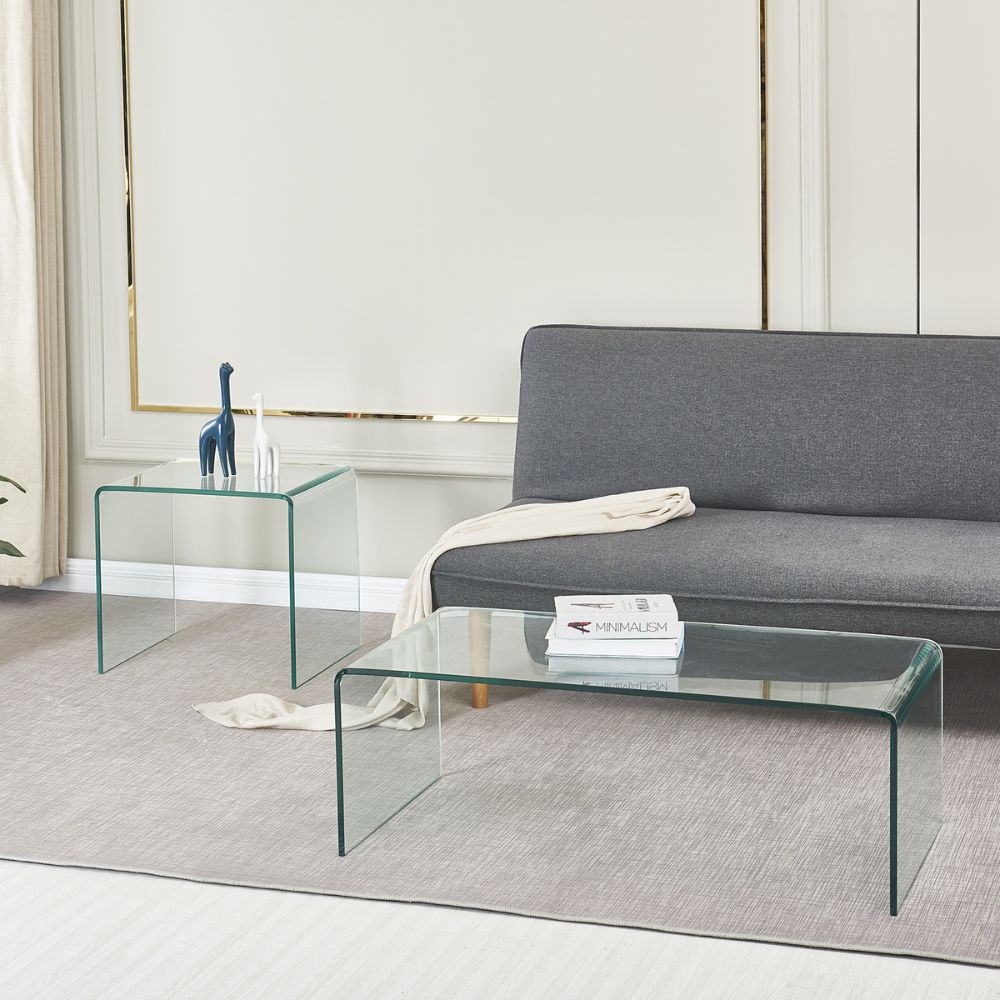 Tavolino da salotto rettangolare in vetro curvato 110x35H cm - Cedro