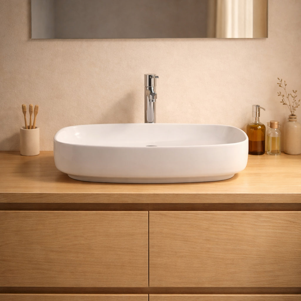 Aufsatzwaschbecken 1 Becken aus Keramik 60x38 Farbe weiß glänzend LAV43560