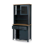 Buffet en bois massif avec vitrine, portes et tiroirs, couleur bleu et chêne 90x40x180H cm - Herti