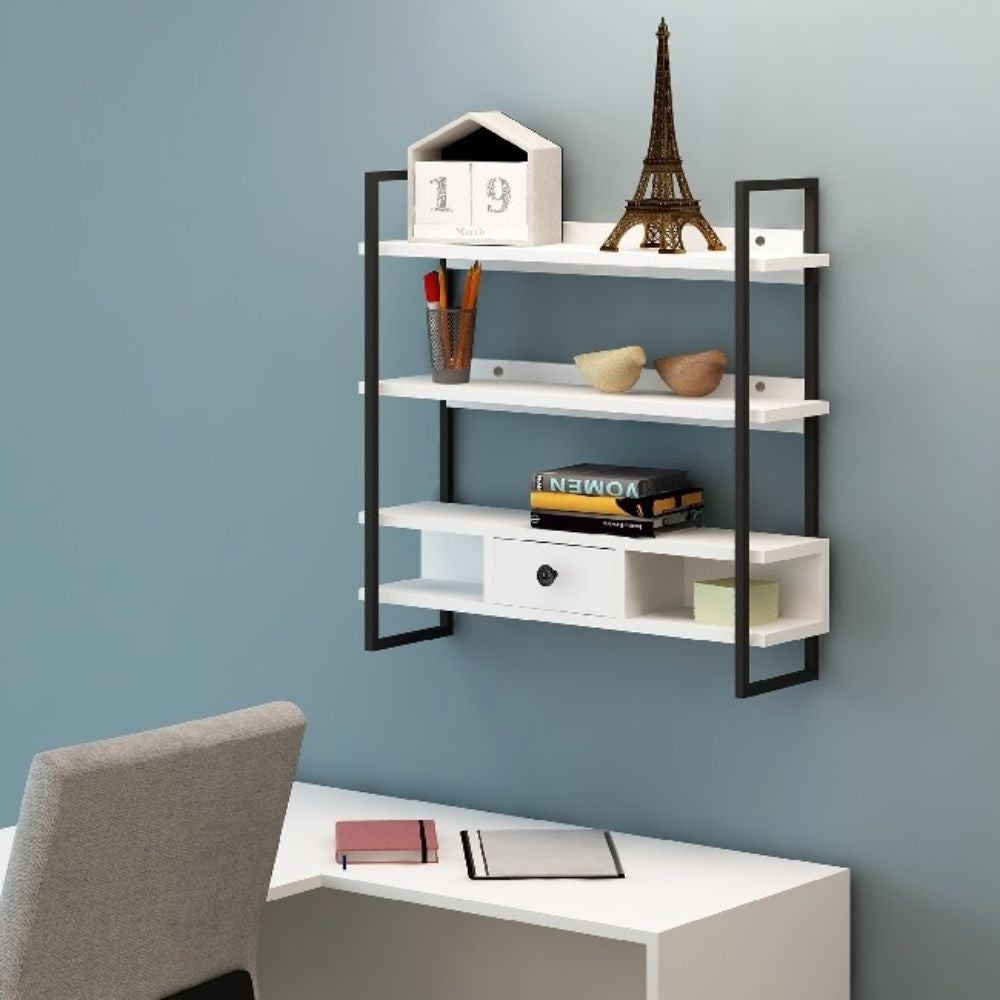 Scaffale da parete 80x75 cm con mensole e cassetto - Severo