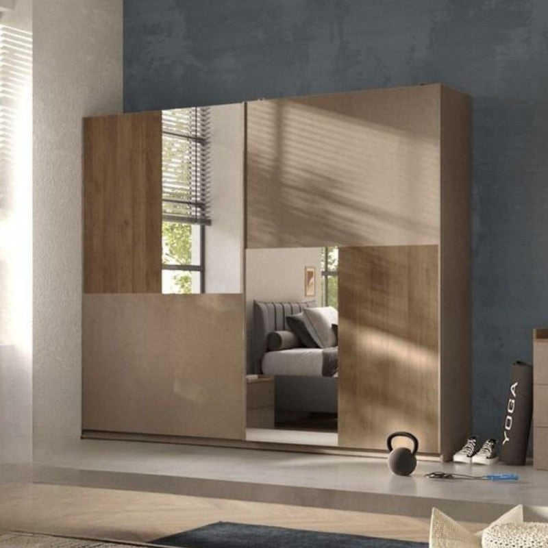 Armadio 275 cm con 2 ante scorrevoli colore bronzo mercure con specchi - Quinn