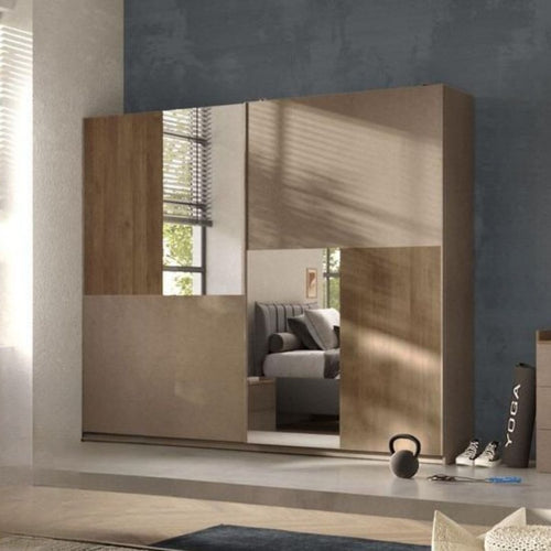 Armadio 275 cm con 2 ante scorrevoli colore bronzo mercure con specchi - Quinn