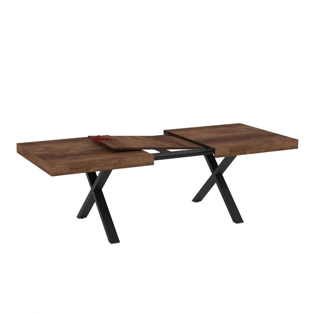 Ausziehbarer Esstisch mit Tischplatte aus Walnuss-MDF und schwarzen Beinen 180x100x76H England