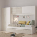 Brückenbett mit Ausziehbett und Kleiderschrank in Used-Weiß und Weiß