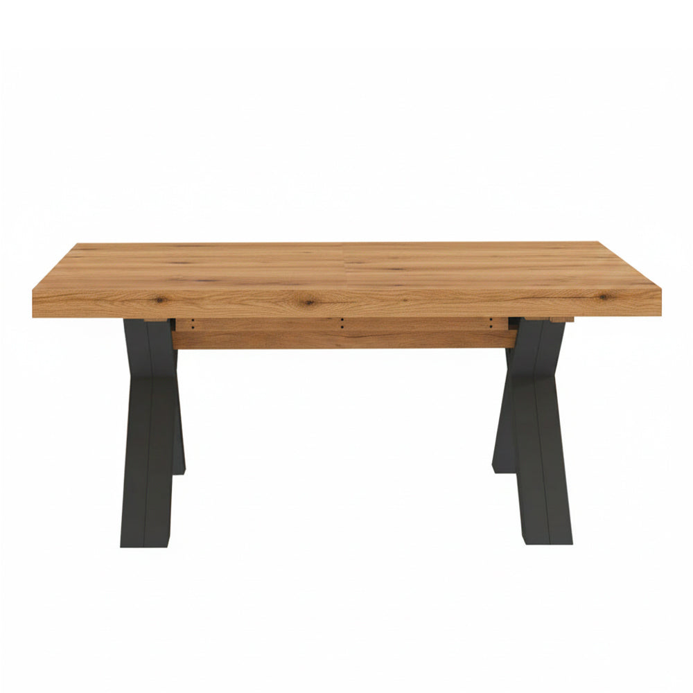 Tavolo allungabile 160 cm con piano rovere nodato e gambe incrociate antracite Milonga410