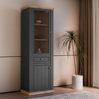 Vetrina 1 anta vetro e 1 anta con cassetto 202 cm colore grigio scuro e rovere Essenza