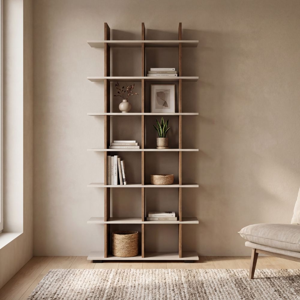 Libreria a giorno 12 vani colore artisan oak e cashmere Navas20A