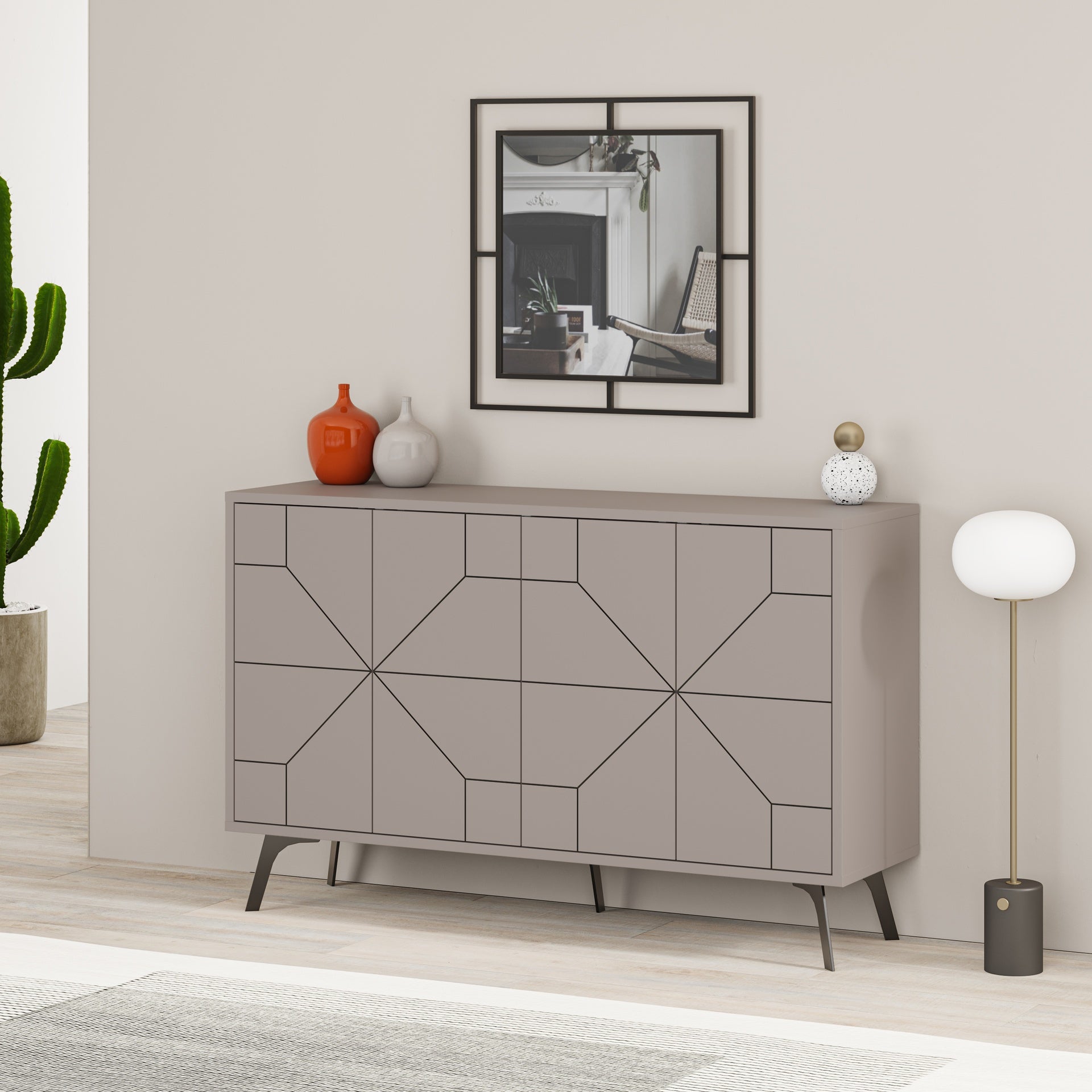 Madia in legno 123cm con disegno geometrico e 4 ante colore tortora - Dune