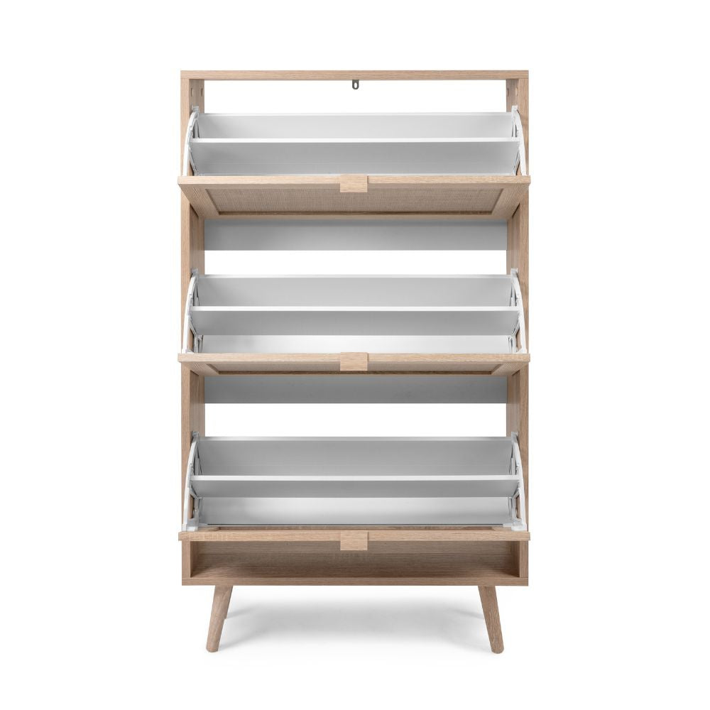 SCHUHSCHRANK BALI 49A 3 FÄCHER SONOMA-EICHE-FINISH TÜREN GEFLOCHTENE WEIDENOPTIK (003042)