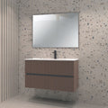 Meuble de salle de bain suspendu avec deux tiroirs et miroir inclus couleur noyer effet cannage 80x45x50H cm - Bifosy