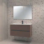 Meuble de salle de bain suspendu avec deux tiroirs et miroir inclus couleur noyer effet cannage 80x45x50H cm - Bifosy