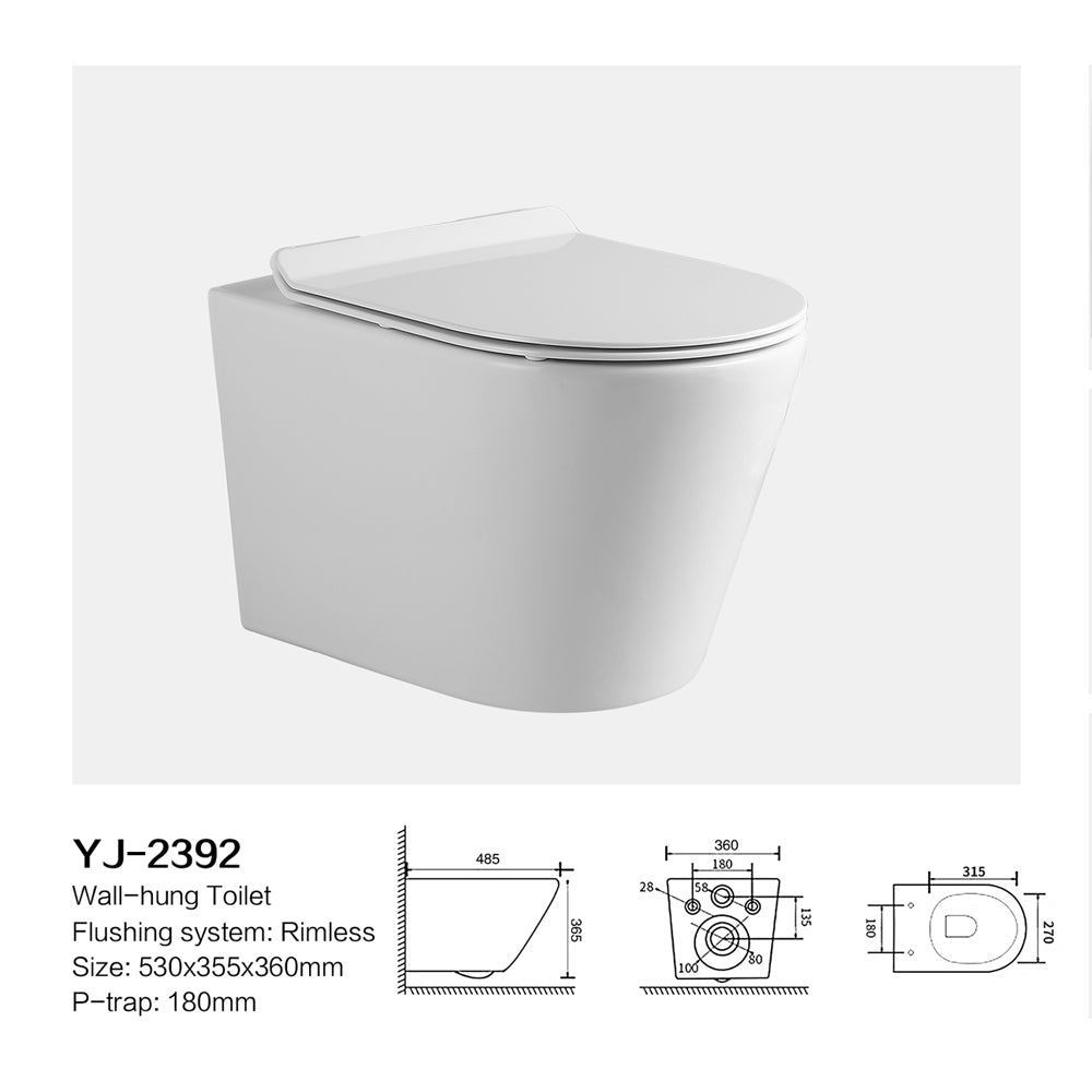 WC sospeso rimless in ceramica bianco lucido YJ-2392