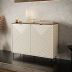 Credenza 2 ante design geometrico colore cashmere e top rovere Mirage01