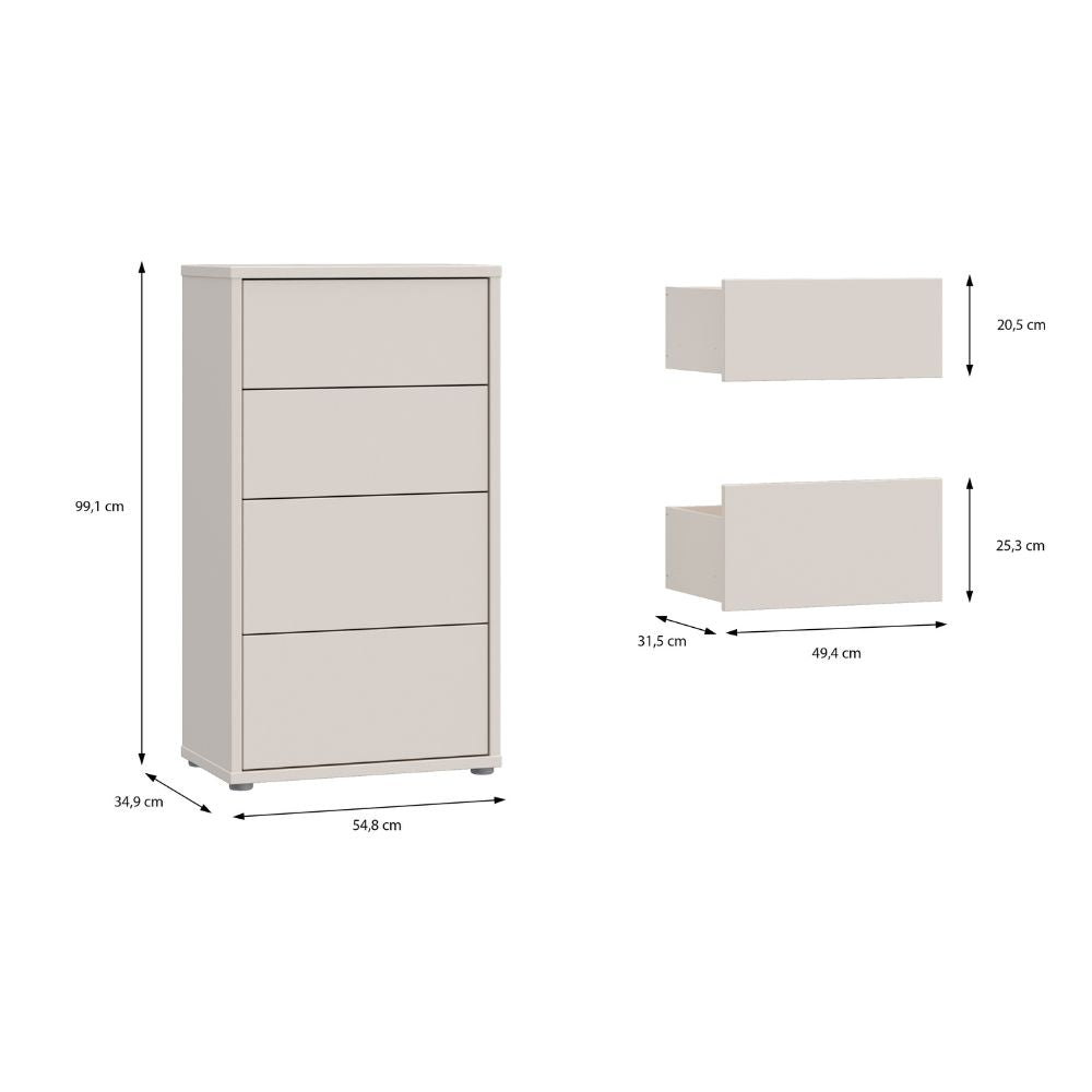 Commode 4 tiroirs coloris cachemire 55x35x99 Medea
