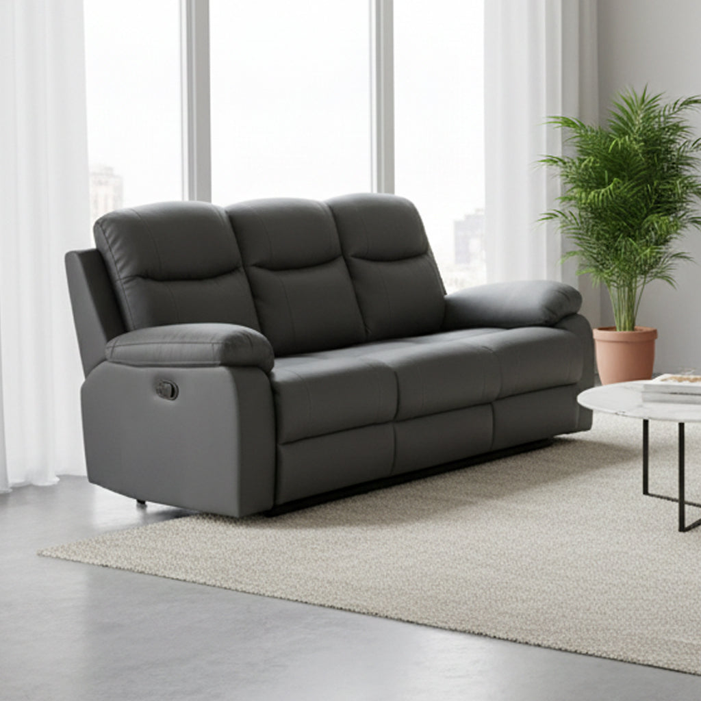 Canapé 3 places inclinable, revêtu en tissu éco-cuir coloris graphite - Chicago