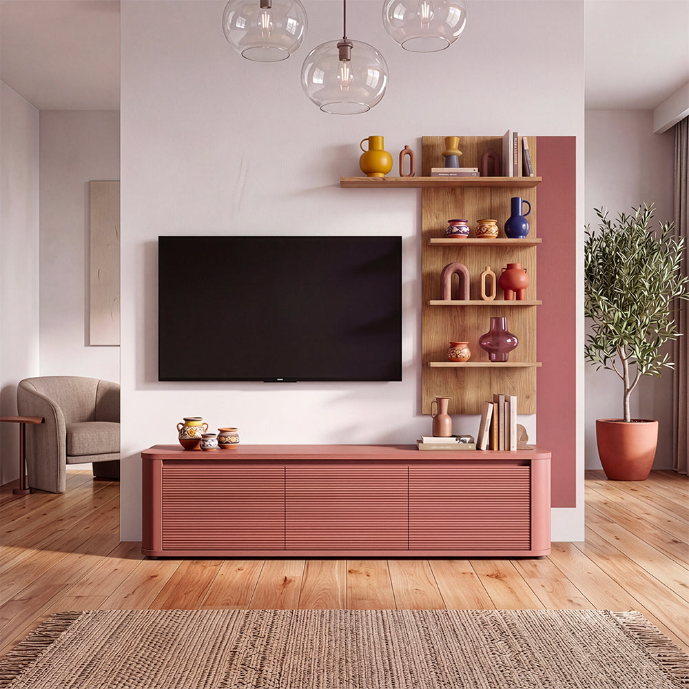 Parete attrezzata con porta Tv e libreria rovere e terracotta Core Piccolo