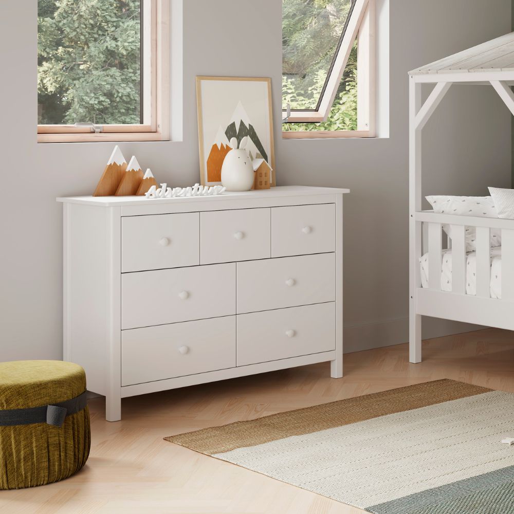 Commode en bois massif avec 7 tiroirs couleur blanc 110x40x80H cm - Max