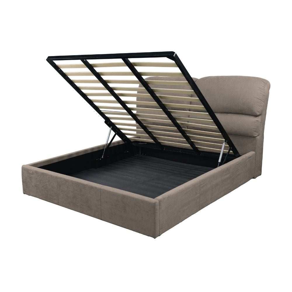 Lit coffre une place et demie en tissu coloris tourterelle 178x222x120H Sofaback