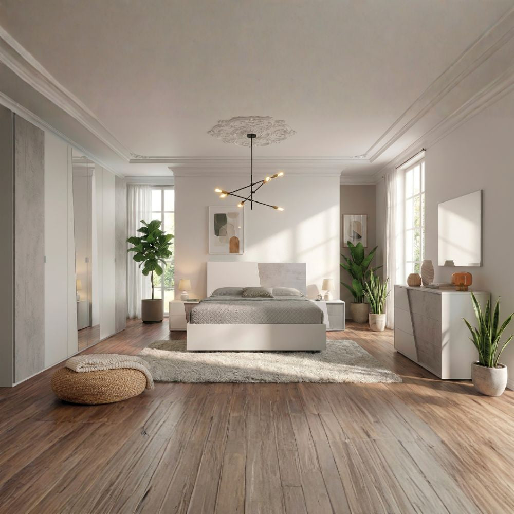 Camera da letto completa con armadio colori grigio ghiaccio e ossido grigio scuro - Fadri