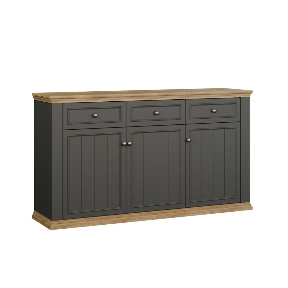 PNTK232-Q243 SIDEBOARD ESSENZA MIT 3 SCHUBLADEN UND 3 TÜREN FARBE DUNKELGRAU UND EICHE