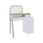 Toeletta da trucco bianco e rovere con specchio e luci LED 105x51.5x131H Avien