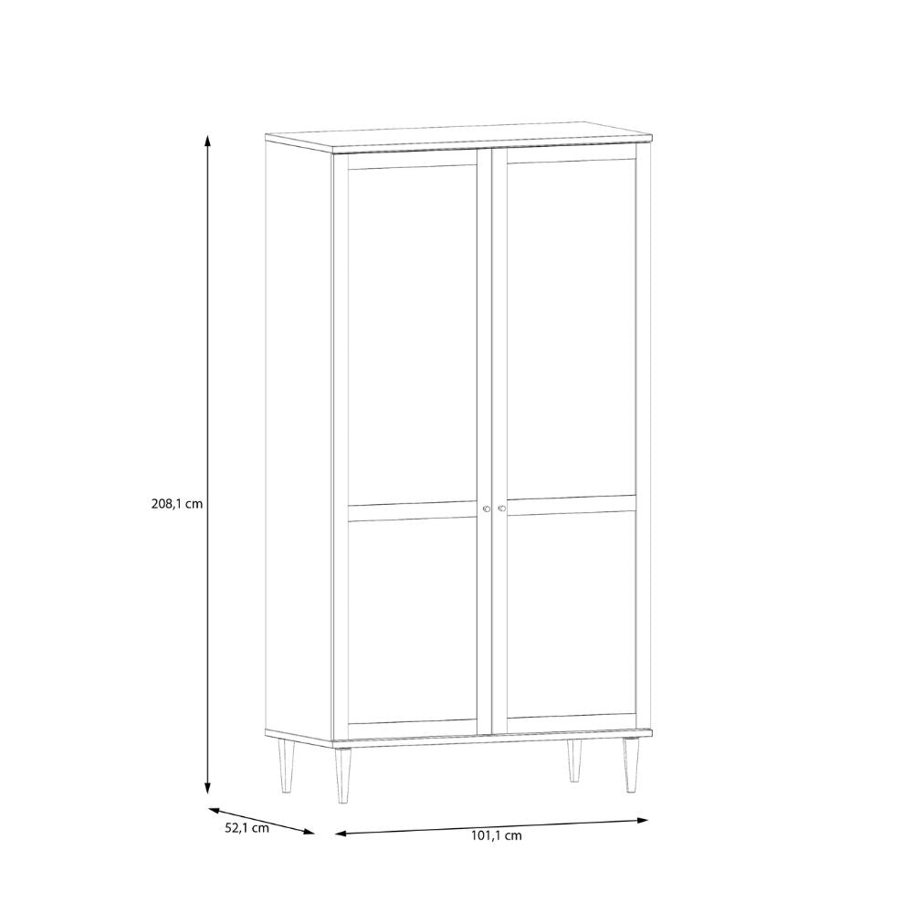 Armadio 2 ante in rovere con dettaglio effetto rattan 110x52x208H Livia