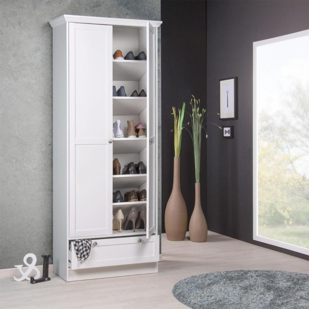 Armadio scarpiera 80x200h cm com due ante e cassetto colore bianco - Landwood