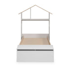 Letto singolo in legno con testiera a casetta e pediera contenitore colore bianco - Odessa
