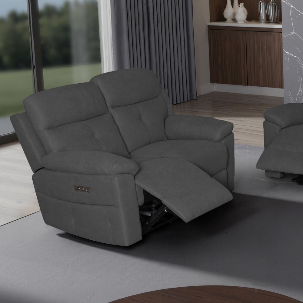 Canapé 2 places Kayde, relax électrique en tissu gris foncé Kayde