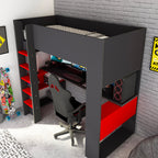 Letto a castello Gamex per bambino con scrivania da gamer colore antracite e rosso